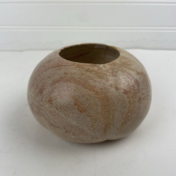 Carved Stone Marble Onyx Bowl Tealight Candle Holder Round Gourd Pink Beige - Picture 3 of 12